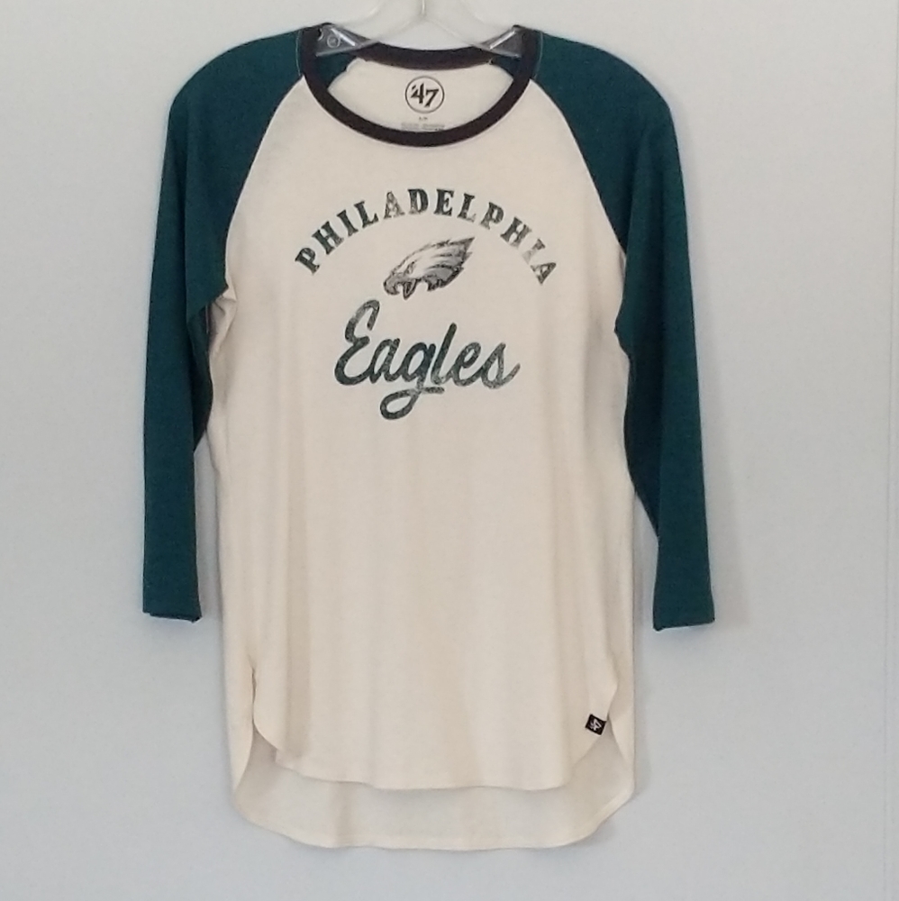 47 Philadelphia Eagles Cream and Green Raglan Sleeve Top